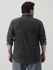 Plus Men's Grey Regular Fit Full Sleeve Washed Denim Shirt