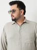 Plus Men's Beige Linen Blend Full Sleeve Relaxed Fit Casual Solid Shirt