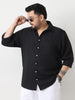 Plus Men's Black Linen Blend Full Sleeve Relaxed Fit Casual Solid Shirt
