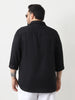 Plus Men's Black Linen Blend Full Sleeve Relaxed Fit Casual Solid Shirt