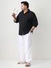 Plus Men's Black Linen Blend Full Sleeve Relaxed Fit Casual Solid Shirt