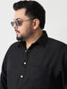 Plus Men's Black Linen Blend Full Sleeve Relaxed Fit Casual Solid Shirt
