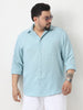 Plus Men's Light Blue Linen Blend Full Sleeve Relaxed Fit Casual Solid Shirt