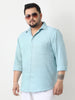 Plus Men's Light Blue Linen Blend Full Sleeve Relaxed Fit Casual Solid Shirt