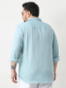 Plus Men's Light Blue Linen Blend Full Sleeve Relaxed Fit Casual Solid Shirt