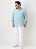 Plus Men's Light Blue Linen Blend Full Sleeve Relaxed Fit Casual Solid Shirt