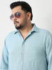 Plus Men's Light Blue Linen Blend Full Sleeve Relaxed Fit Casual Solid Shirt