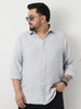Plus Men's Light Grey Linen Blend Full Sleeve Relaxed Fit Casual Solid Shirt