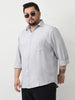 Plus Men's Light Grey Linen Blend Full Sleeve Relaxed Fit Casual Solid Shirt