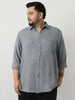 Plus Men's Metallic Blue Linen Blend Full Sleeve Relaxed Fit Casual Solid Shirt