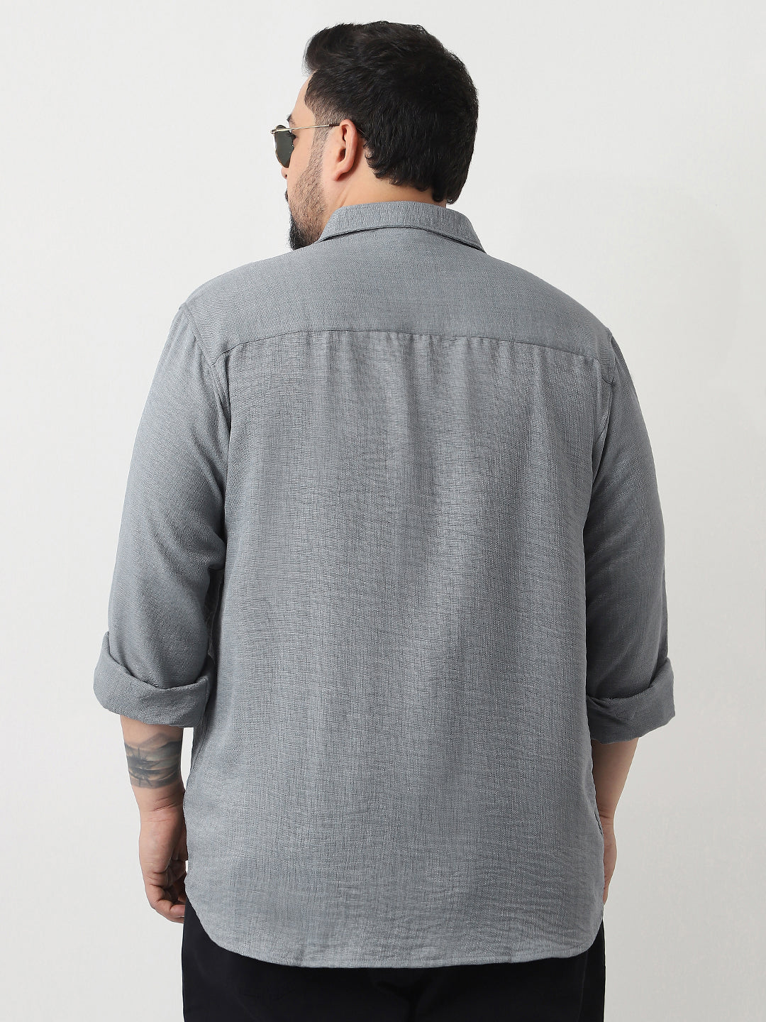 Plus Men's Metallic Blue Linen Blend Full Sleeve Relaxed Fit Casual Solid Shirt