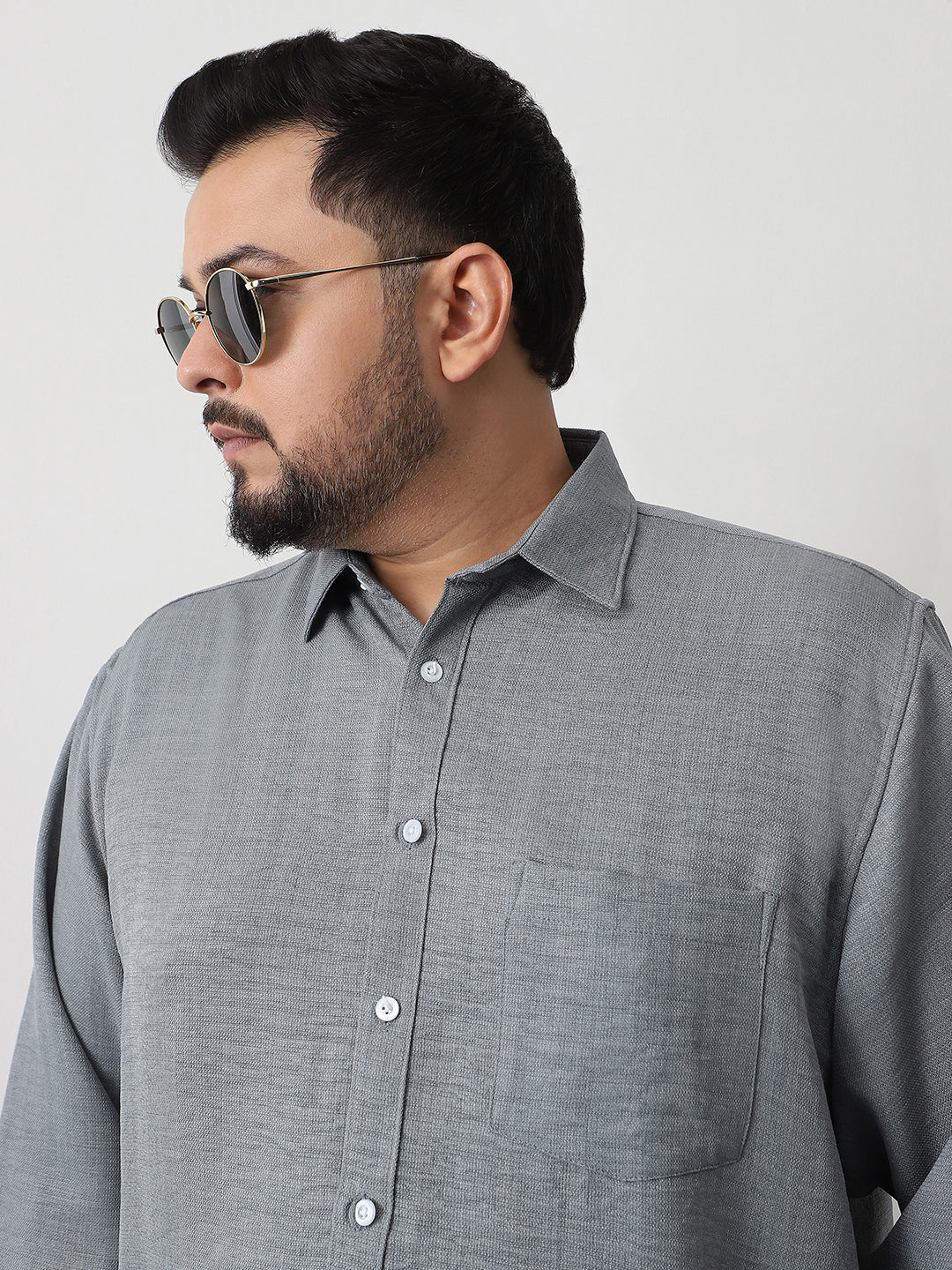 Plus Men's Metallic Blue Linen Blend Full Sleeve Relaxed Fit Casual Solid Shirt