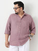 Plus Men's Purple Linen Blend Full Sleeve Relaxed Fit Casual Solid Shirt