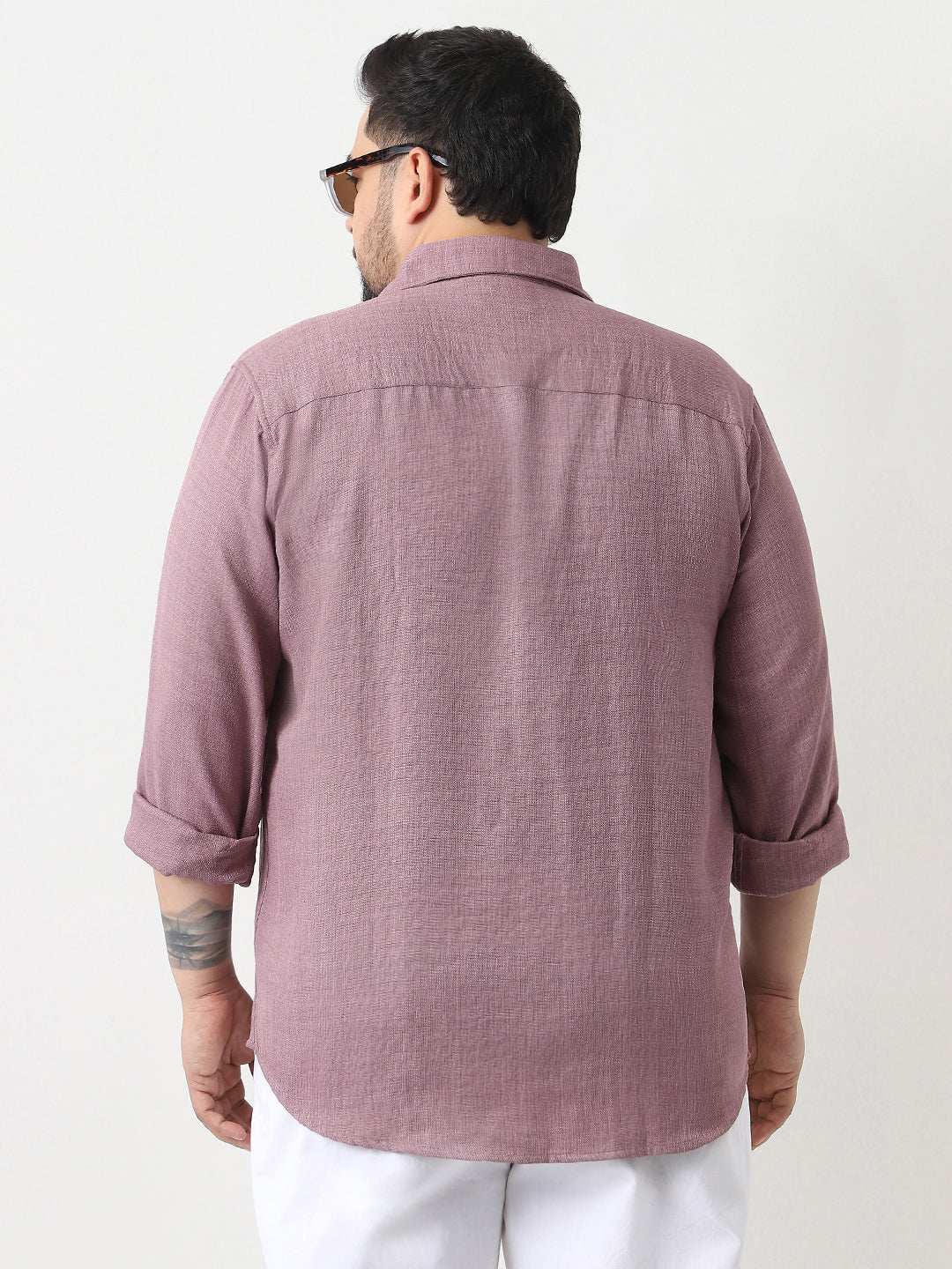 Plus Men's Purple Linen Blend Full Sleeve Relaxed Fit Casual Solid Shirt