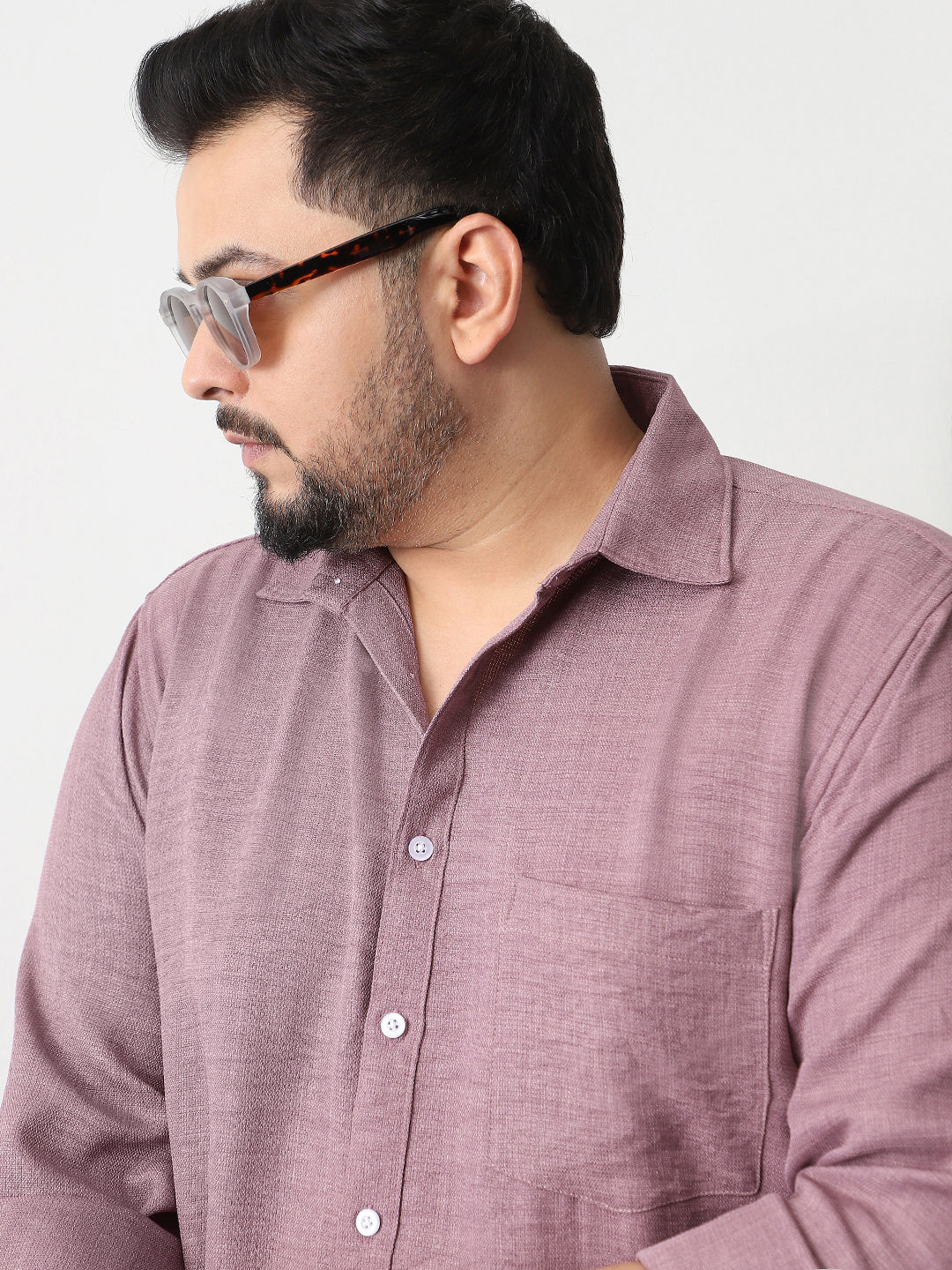 Plus Men's Purple Linen Blend Full Sleeve Relaxed Fit Casual Solid Shirt