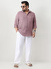 Plus Men's Purple Linen Blend Full Sleeve Relaxed Fit Casual Solid Shirt