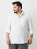 Plus Men's White Linen Blend Full Sleeve Relaxed Fit Casual Solid Shirt