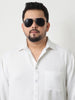 Plus Men's White Linen Blend Full Sleeve Relaxed Fit Casual Solid Shirt