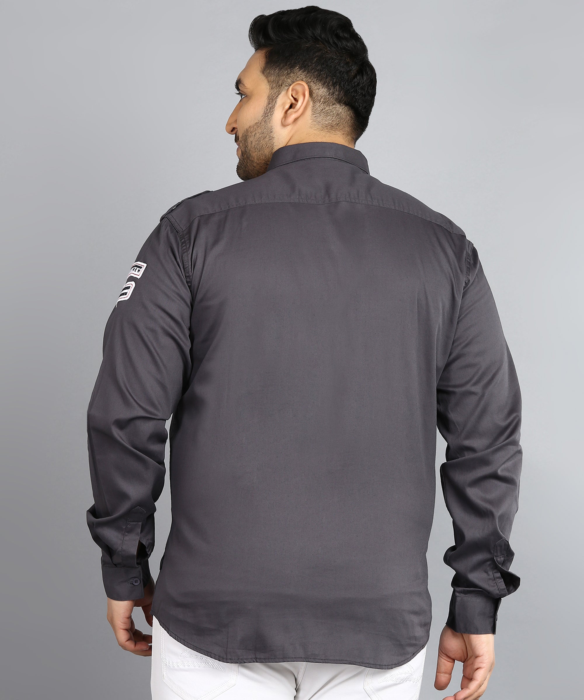 Plus Men's Grey Cotton Full Sleeve Regular Fit Casual Solid Shirt