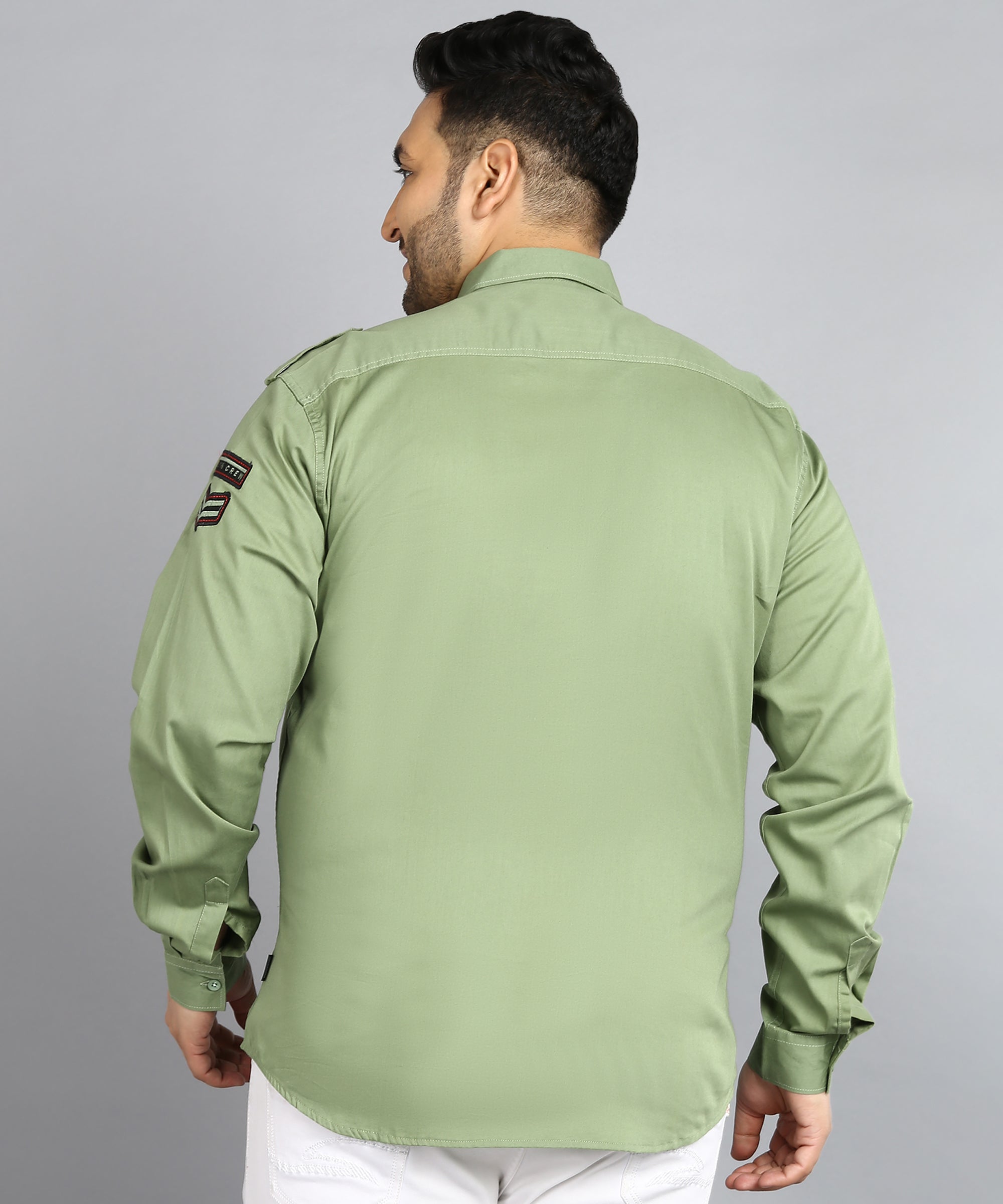 Plus Men's Green Cotton Full Sleeve Regular Fit Casual Solid Shirt