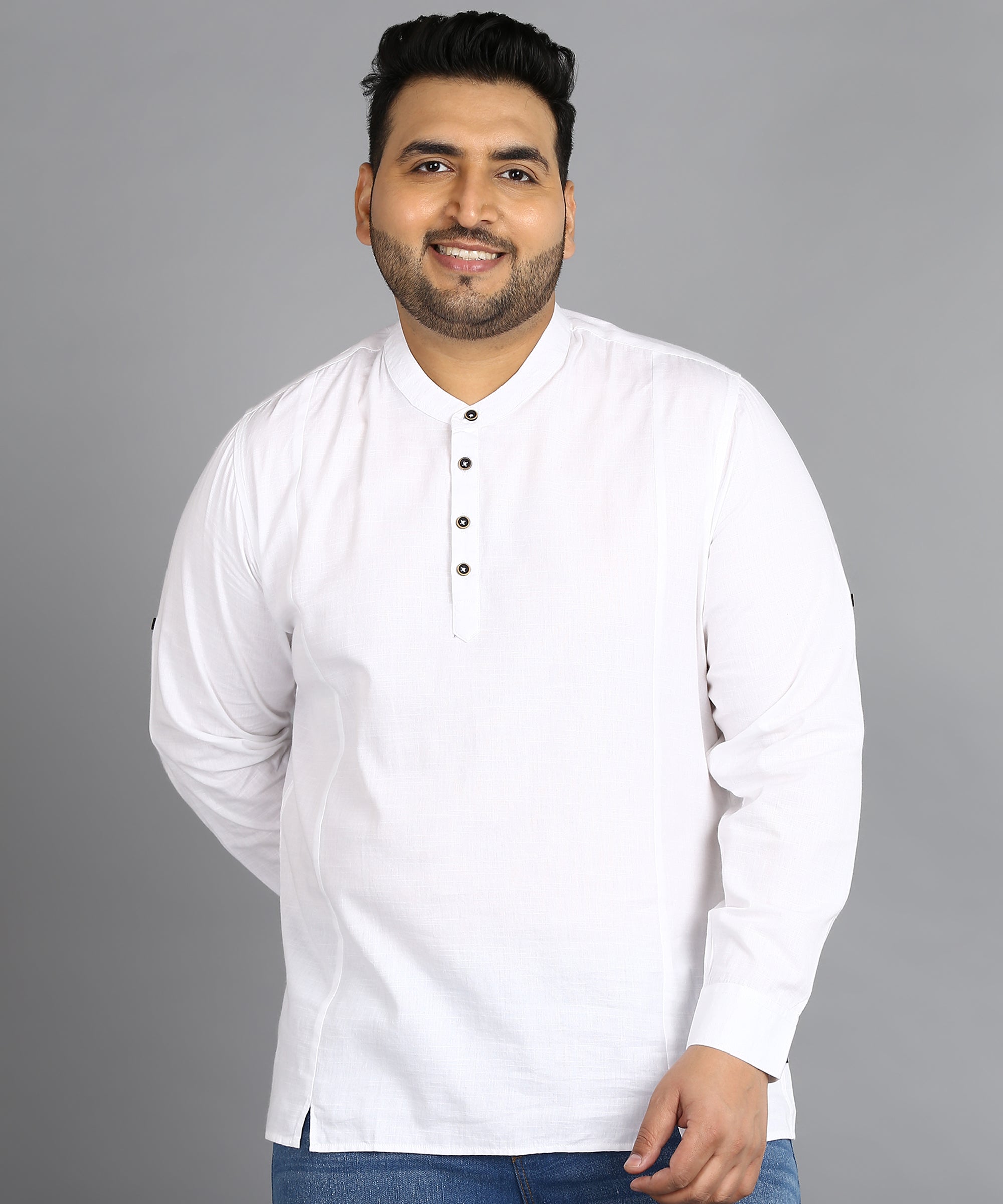 Plus Men's Off White Cotton Full Sleeve Regular Fit Casual Solid Shirt