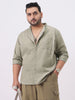 Plus Men's Light Olive Cotton Full Sleeve Regular Fit Casual Solid Shirt with Band Collar