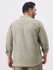 Plus Men's Light Olive Cotton Full Sleeve Regular Fit Casual Solid Shirt with Band Collar