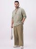 Plus Men's Light Olive Cotton Full Sleeve Regular Fit Casual Solid Shirt with Band Collar