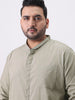 Plus Men's Light Olive Cotton Full Sleeve Regular Fit Casual Solid Shirt with Band Collar