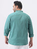 Plus Men's Light Teal Cotton Full Sleeve Regular Fit Casual Solid Shirt with Band Collar