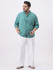 Plus Men's Light Teal Cotton Full Sleeve Regular Fit Casual Solid Shirt with Band Collar