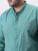 Plus Men's Light Teal Cotton Full Sleeve Regular Fit Casual Solid Shirt with Band Collar