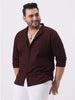 Plus Men's Maroon Cotton Full Sleeve Regular Fit Casual Solid Shirt with Band Collar