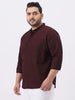 Plus Men's Maroon Cotton Full Sleeve Regular Fit Casual Solid Shirt with Band Collar