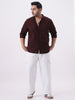 Plus Men's Maroon Cotton Full Sleeve Regular Fit Casual Solid Shirt with Band Collar