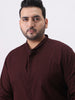 Plus Men's Maroon Cotton Full Sleeve Regular Fit Casual Solid Shirt with Band Collar