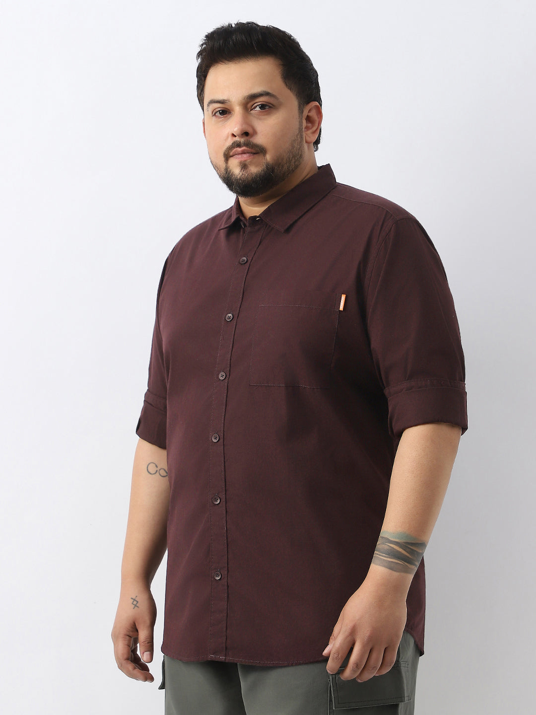 Plus Men's Cocoa Cotton Full Sleeve Regular Fit Casual Solid Shirt