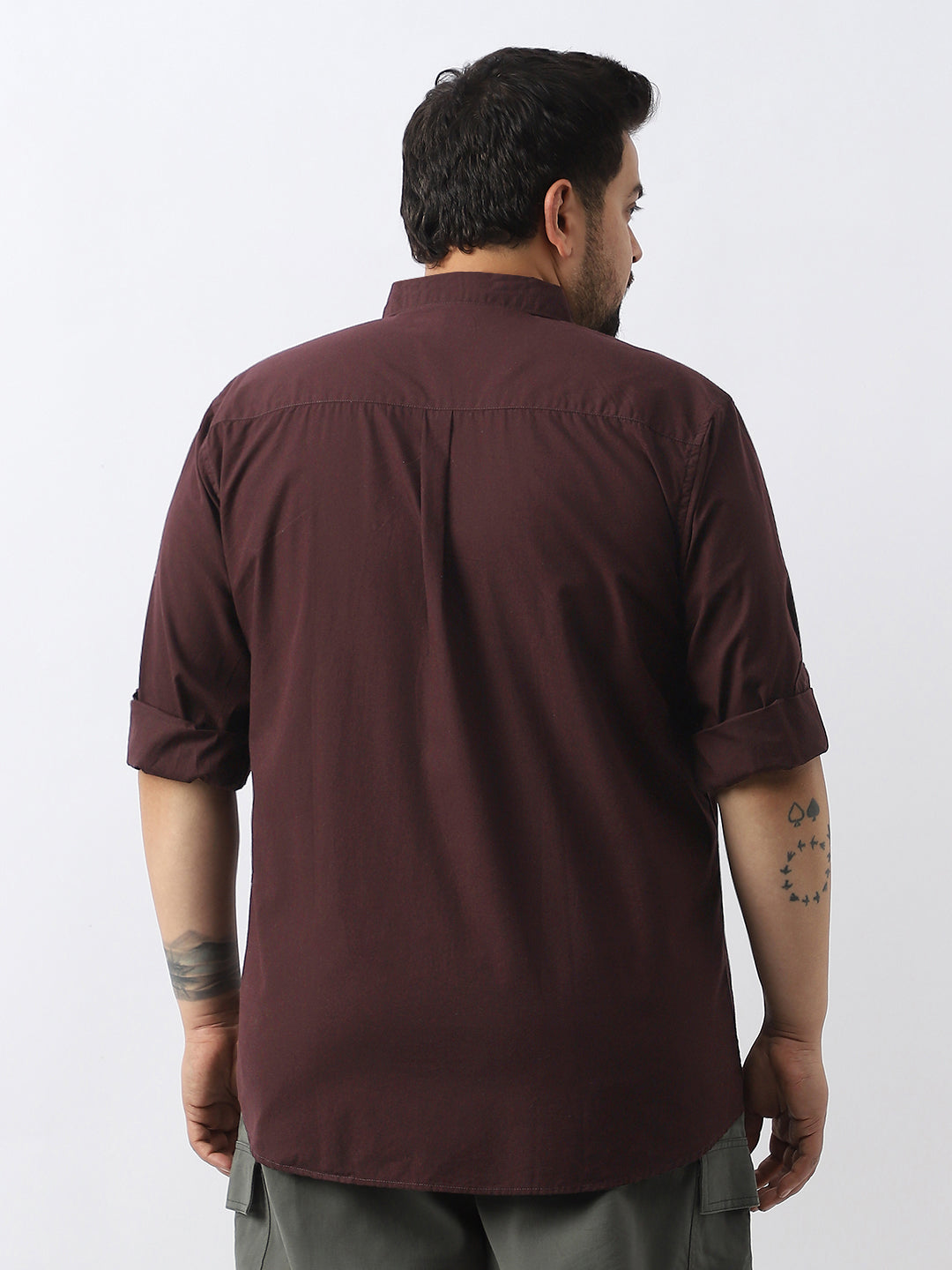 Plus Men's Cocoa Cotton Full Sleeve Regular Fit Casual Solid Shirt