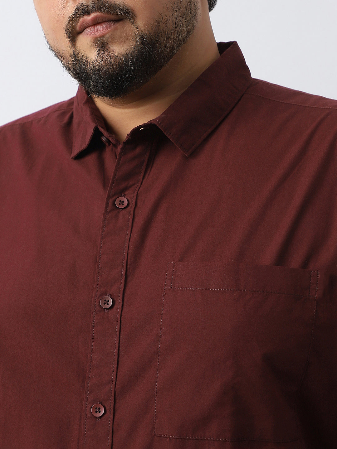 Plus Men's Maroon Cotton Full Sleeve Regular Fit Casual Solid Shirt