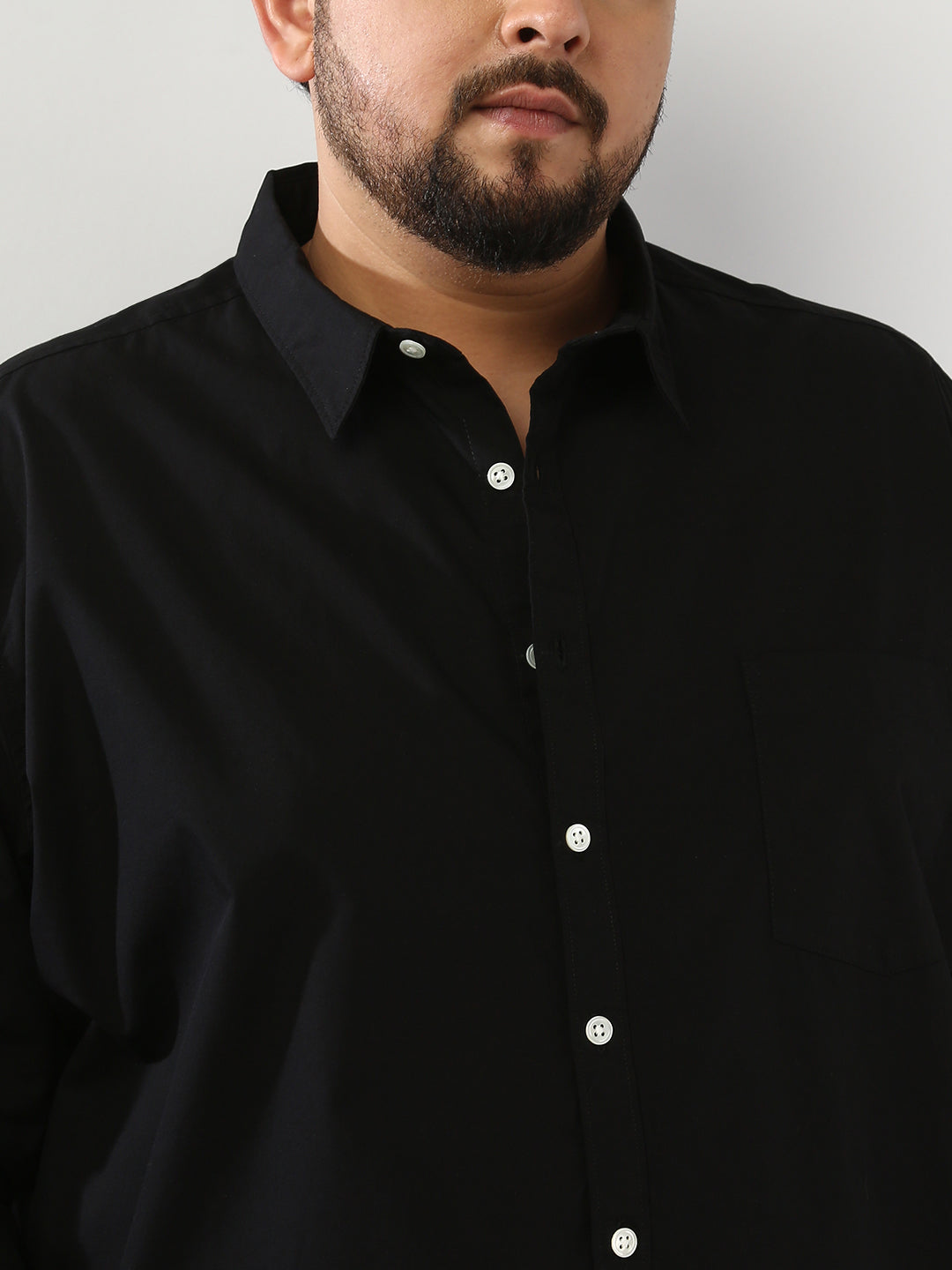 Plus Men's Black Cotton Full Sleeve Regular Fit Casual Solid Shirt