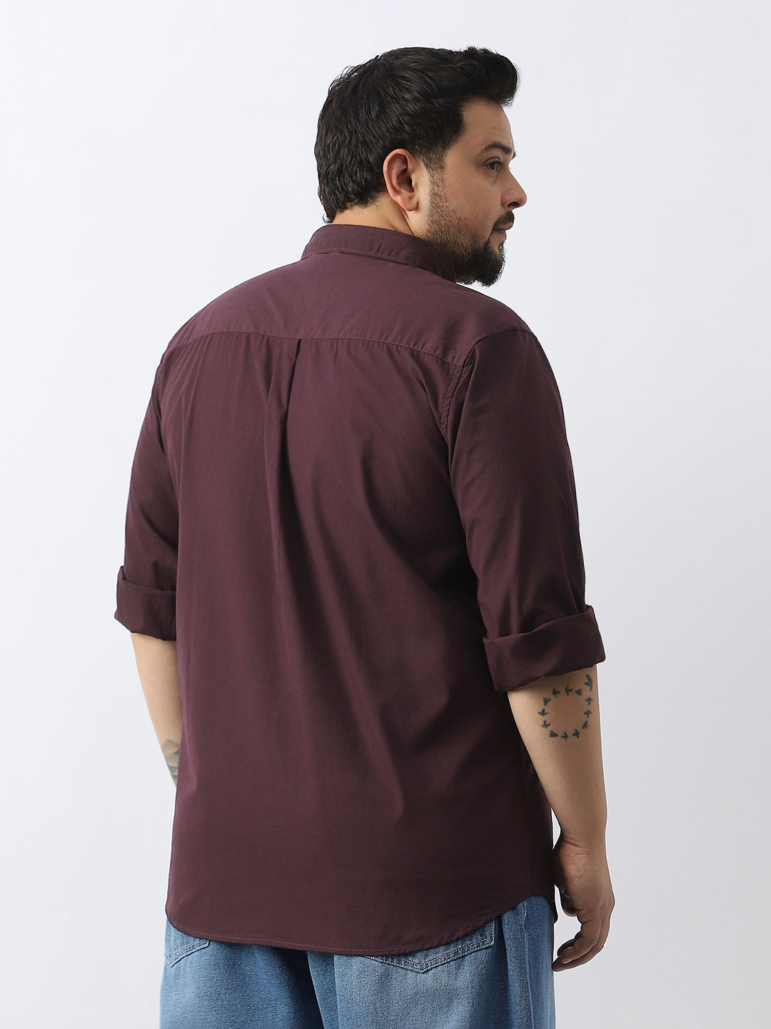 Plus Men's Cocoa Cotton Full Sleeve Regular Fit Casual Solid Shirt