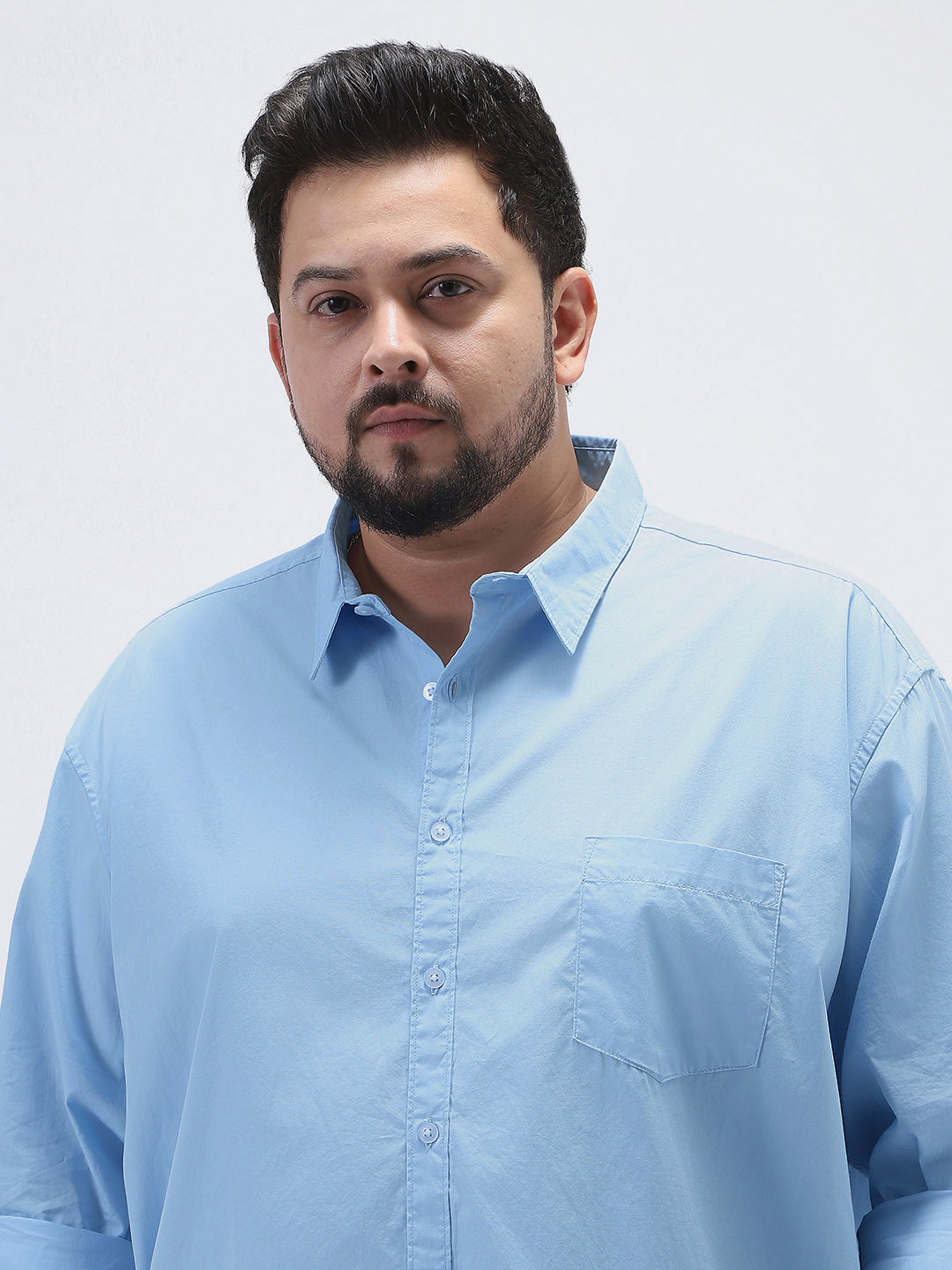 Plus Men's Light Blue Cotton Full Sleeve Regular Fit Casual Solid Shirt