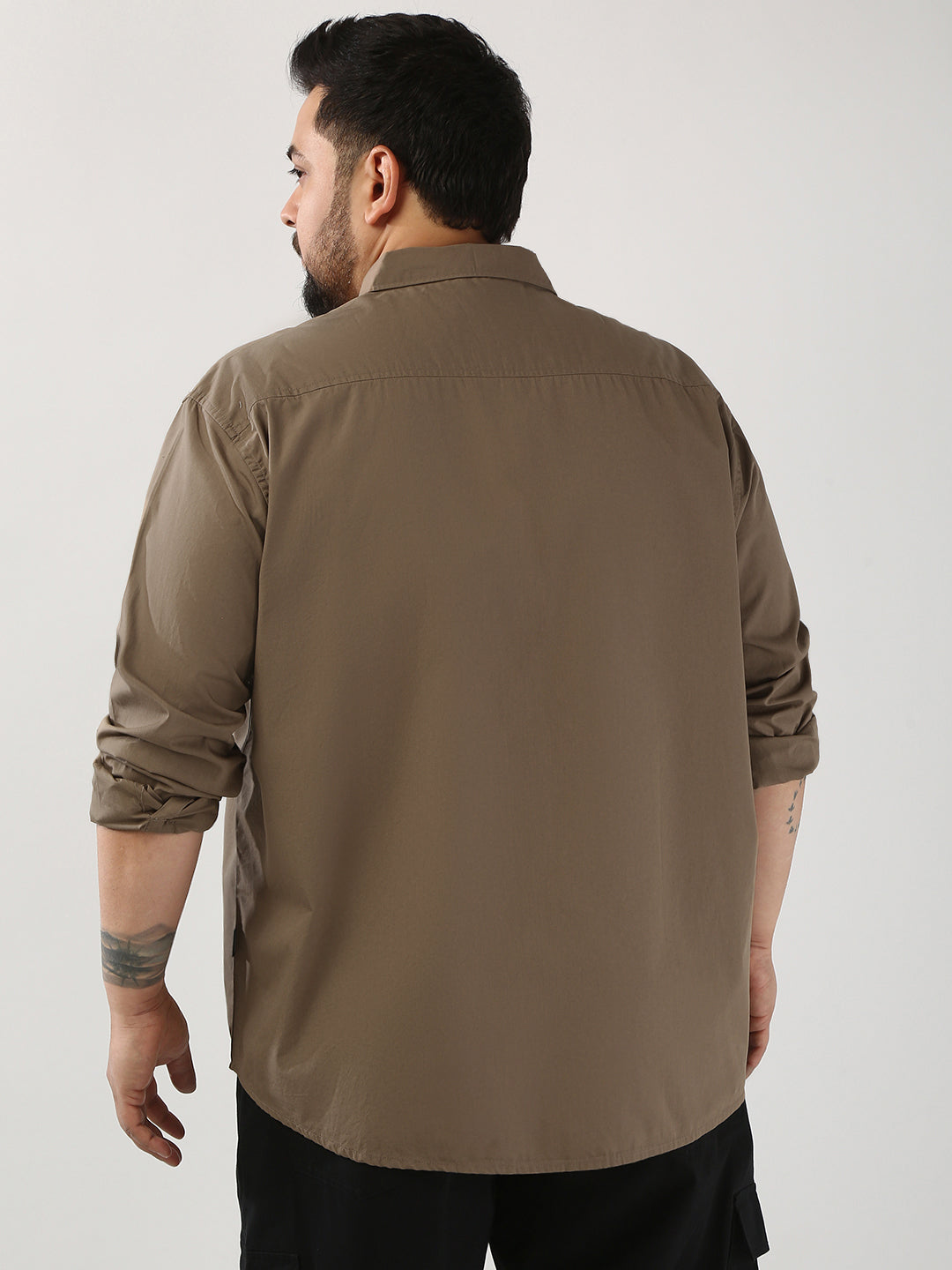 Plus Men's Light Brown Cotton Full Sleeve Regular Fit Casual Solid Shirt