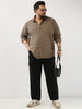 Plus Men's Light Brown Cotton Full Sleeve Regular Fit Casual Solid Shirt