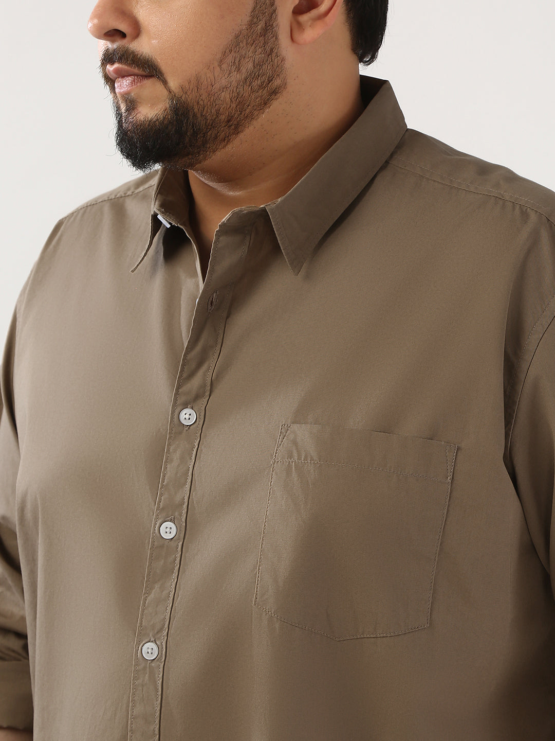 Plus Men's Light Brown Cotton Full Sleeve Regular Fit Casual Solid Shirt