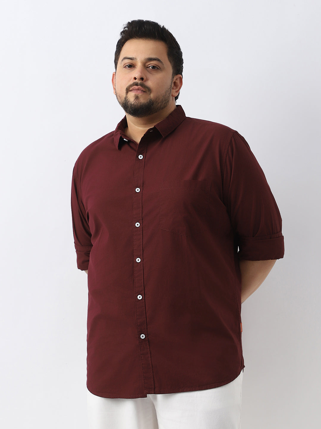 Plus Men's Maroon Cotton Full Sleeve Regular Fit Casual Solid Shirt