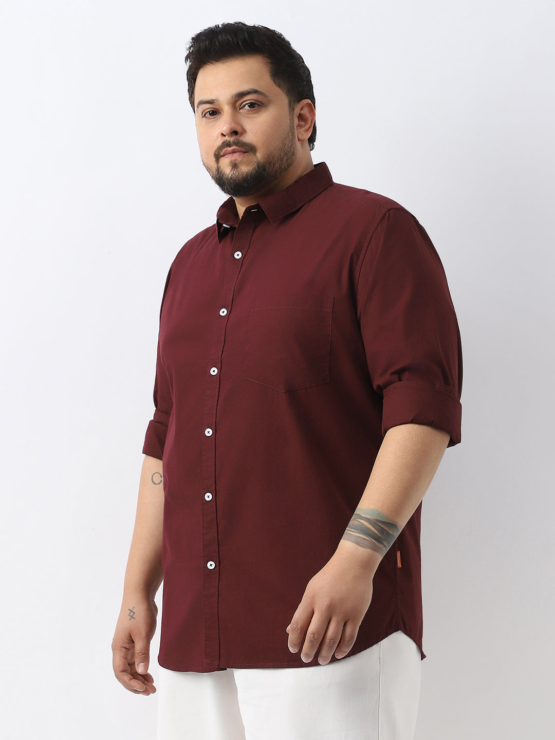 Plus Men's Maroon Cotton Full Sleeve Regular Fit Casual Solid Shirt