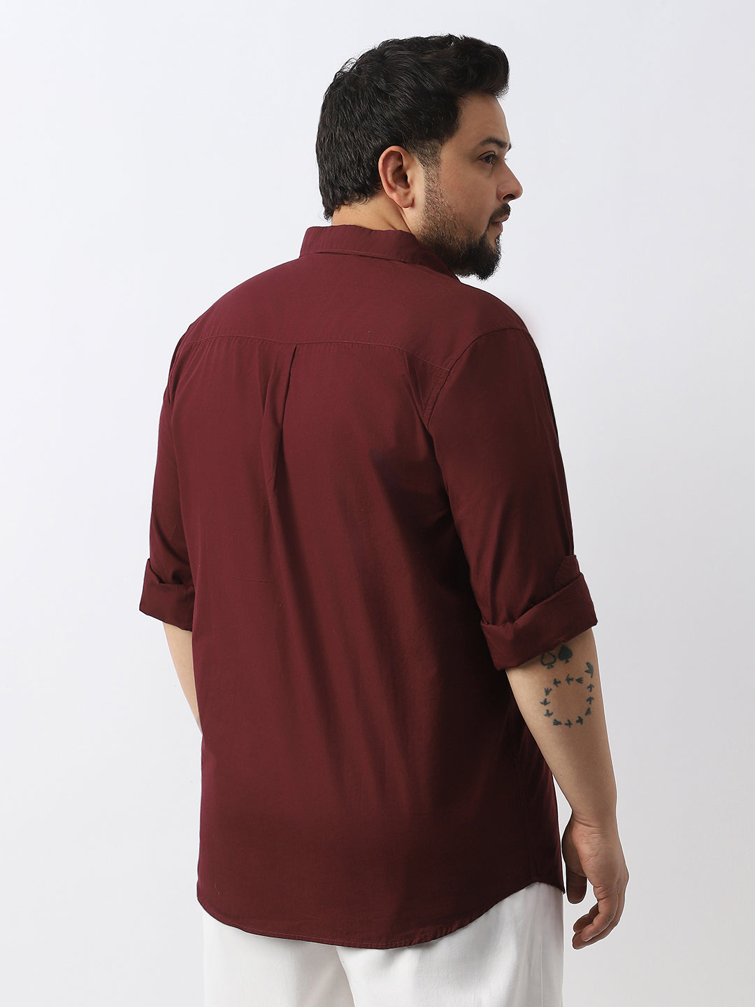 Plus Men's Maroon Cotton Full Sleeve Regular Fit Casual Solid Shirt