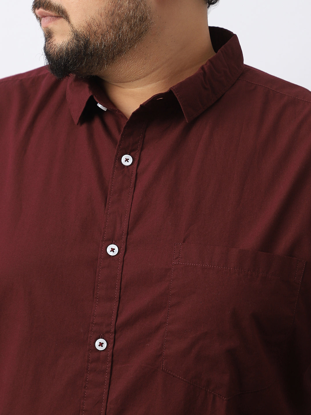 Plus Men's Maroon Cotton Full Sleeve Regular Fit Casual Solid Shirt