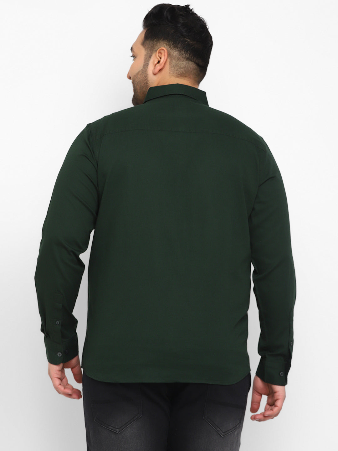 Plus Men's Olive Cotton Full Sleeve Regular Fit Casual Solid Shirt